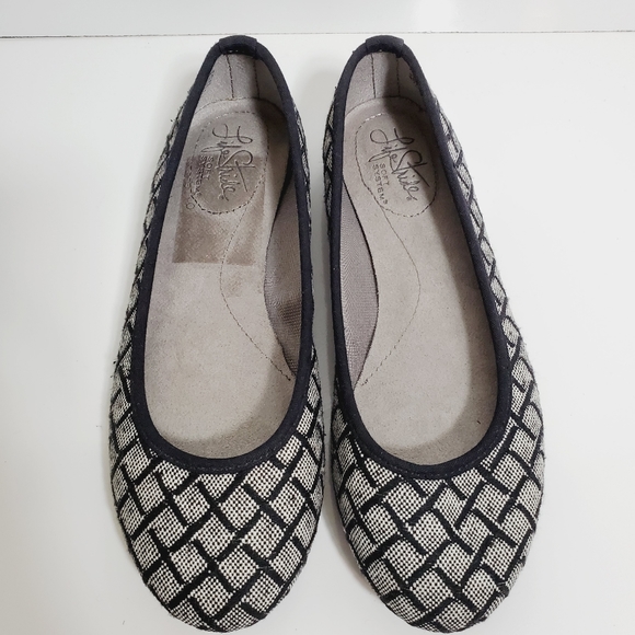 Life Stride Ballet Flat Gray Black White Checkerboard Toe Size 6 - Picture 4 of 9